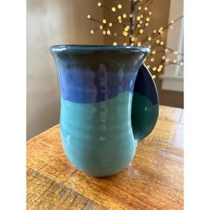 Neher Pottery Hand Warmer Mug Blue Excellent Artisan Glazed Ceramic